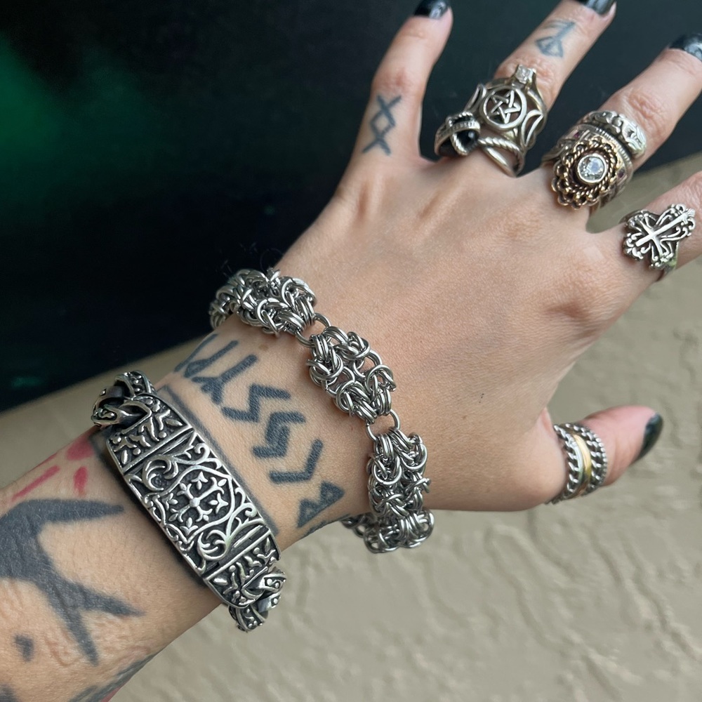 Maille chain stainless steel double bizantine link bracelet . Handmade - Picture 11 of 16